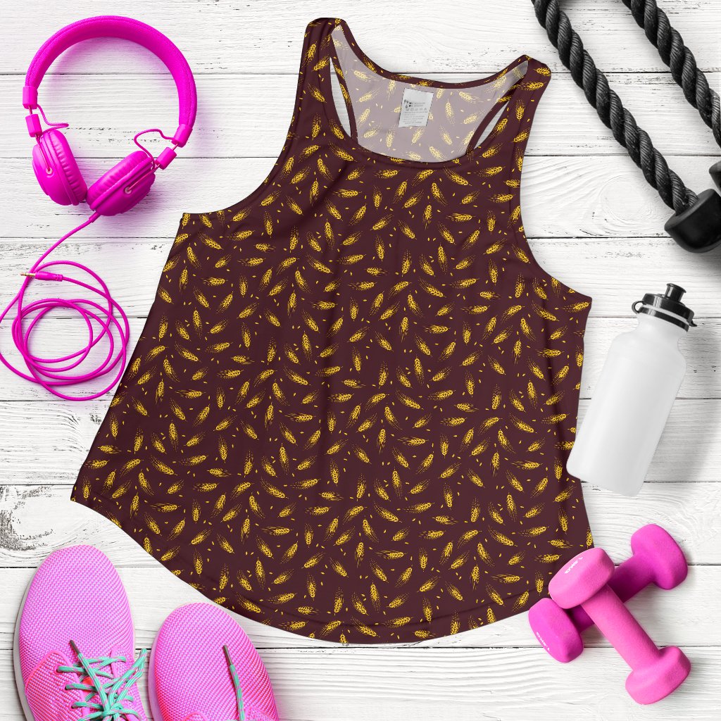 Agricultural Gold Wheat Print Pattern Women Racerback Tank Top