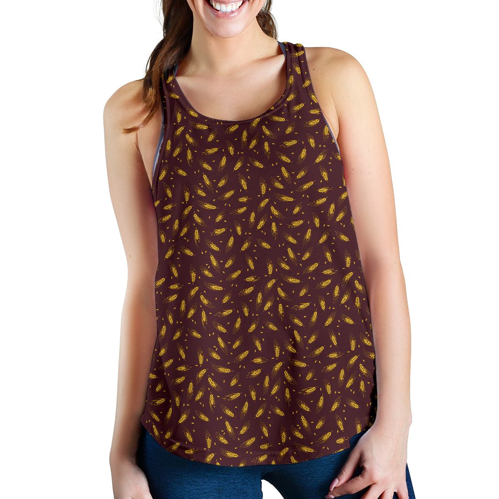 Agricultural Gold Wheat Print Pattern Women Racerback Tank Top