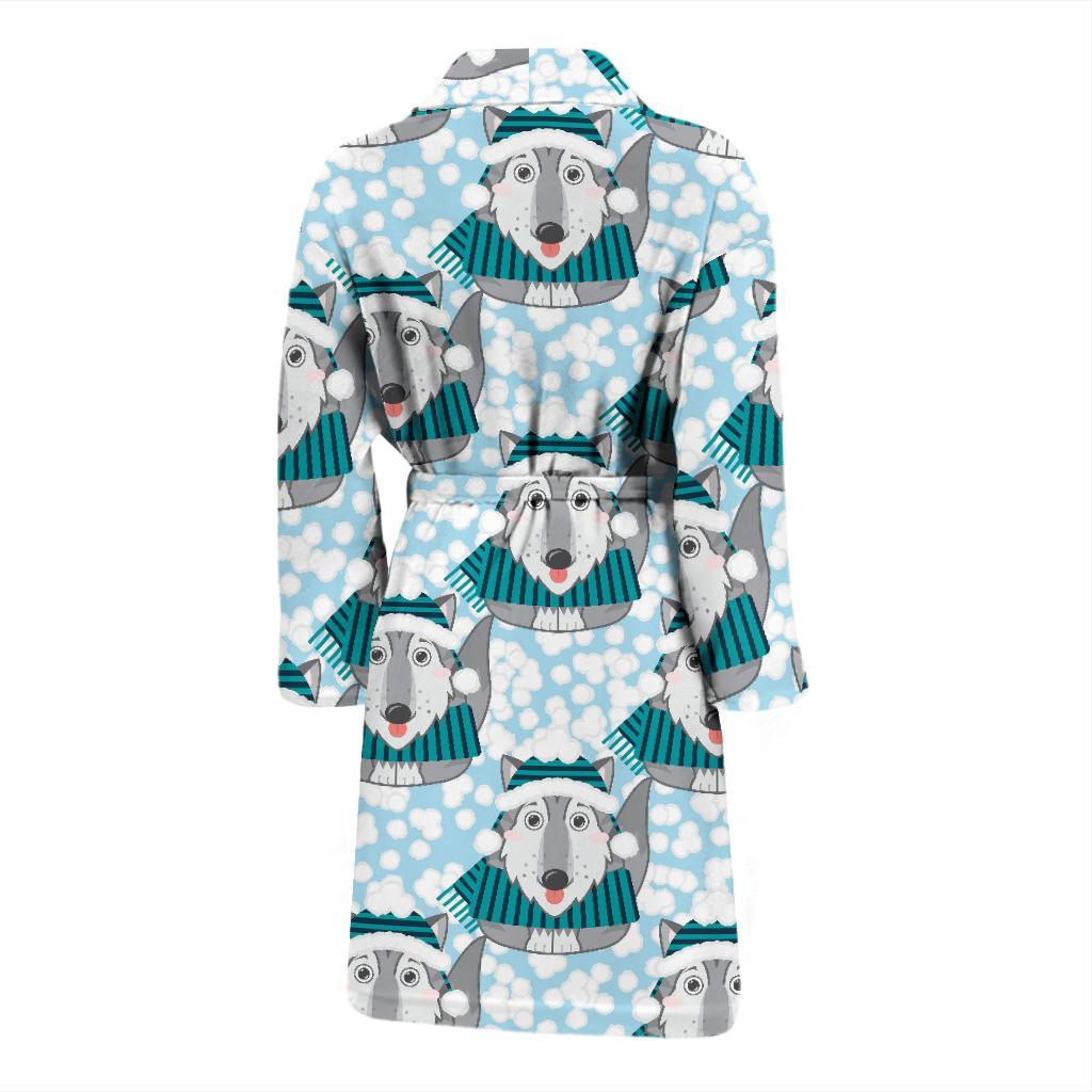 Alaskan Malamute Pattern Print Design 01 Men Bathrobe-JORJUNE.COM