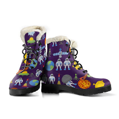 Alien Astronaut Planet Faux Fur Leather Boots-JTAMIGO.COM