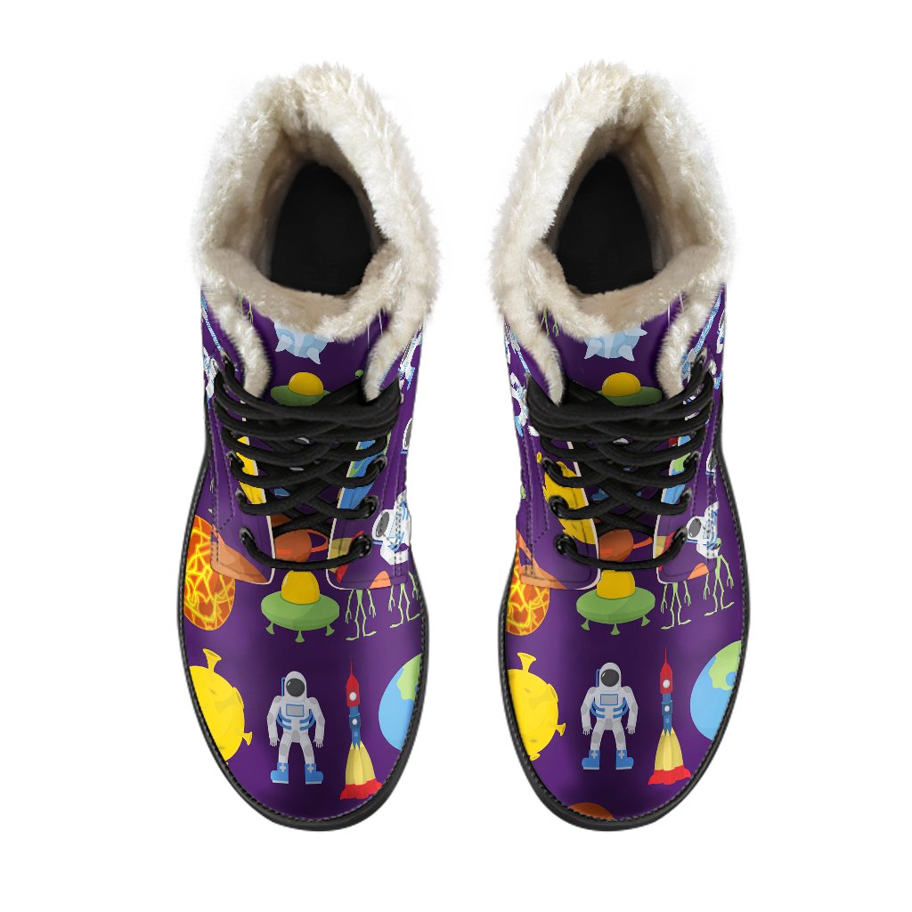 Alien Astronaut Planet Faux Fur Leather Boots-JTAMIGO.COM