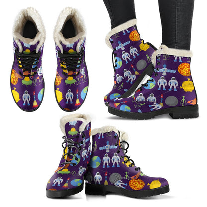 Alien Astronaut Planet Faux Fur Leather Boots-JTAMIGO.COM