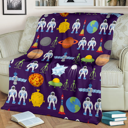 Alien Astronaut Planet Fleece Blanket