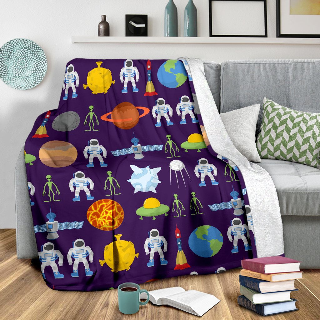 Alien Astronaut Planet Fleece Blanket
