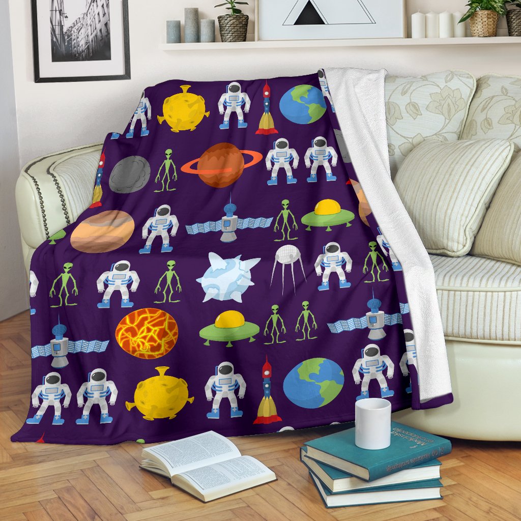 Alien Astronaut Planet Fleece Blanket