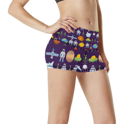 Alien Astronaut Planet High Waisted Spandex Shorts-JTAMIGO.COM