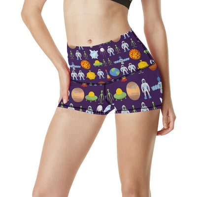 Alien Astronaut Planet High Waisted Spandex Shorts-JTAMIGO.COM