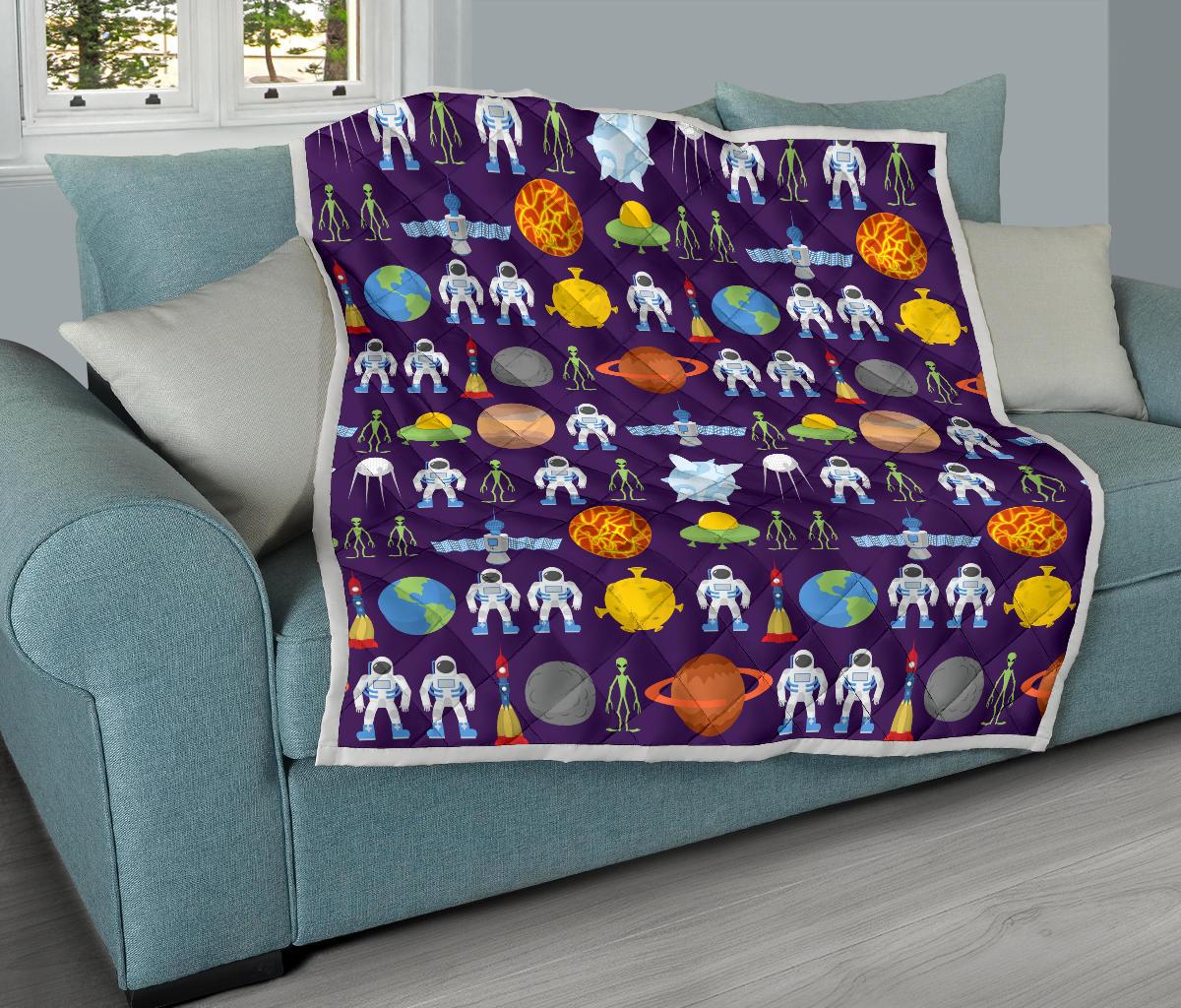 Alien Astronaut Planet Premium Quilt-JTAMIGO.COM