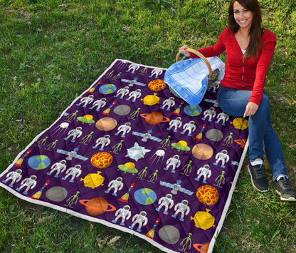 Alien Astronaut Planet Premium Quilt-JTAMIGO.COM