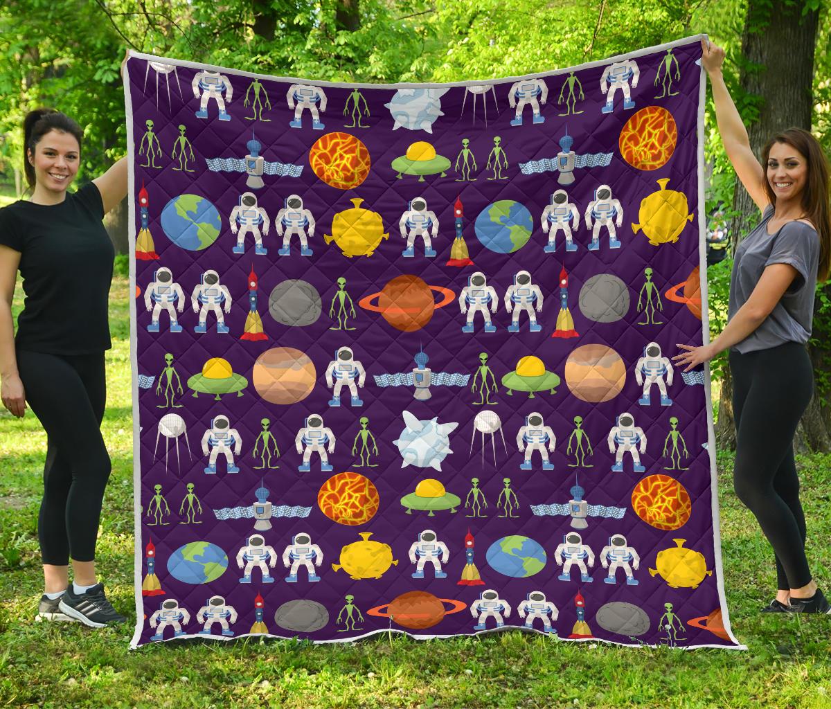 Alien Astronaut Planet Premium Quilt-JTAMIGO.COM