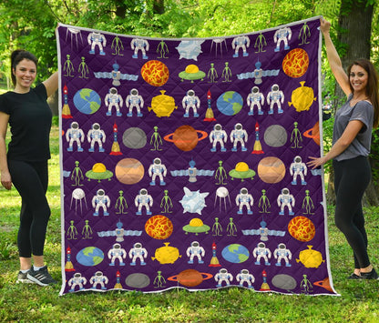 Alien Astronaut Planet Premium Quilt-JTAMIGO.COM