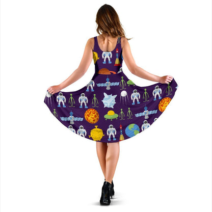 Alien Astronaut Planet Sleeveless Dress