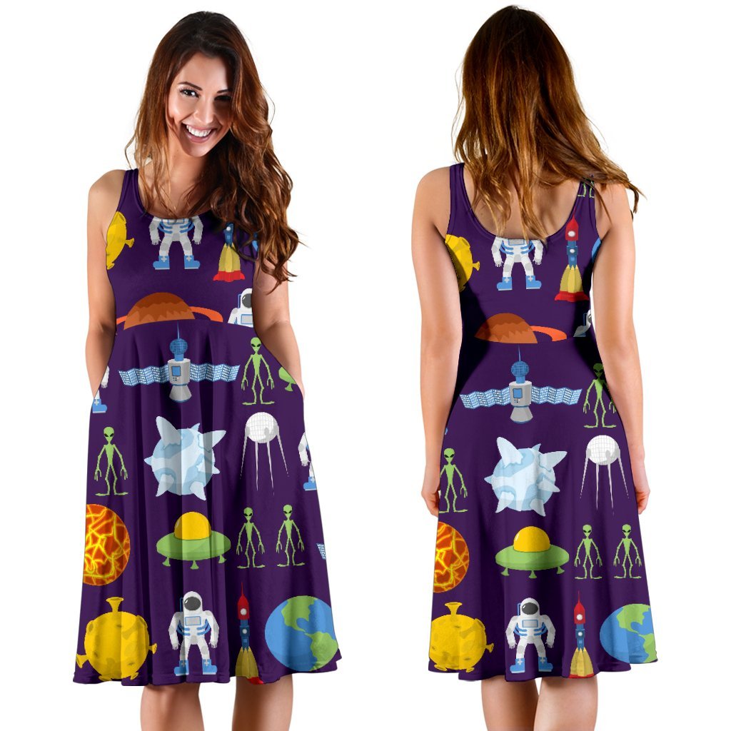Alien Astronaut Planet Sleeveless Dress