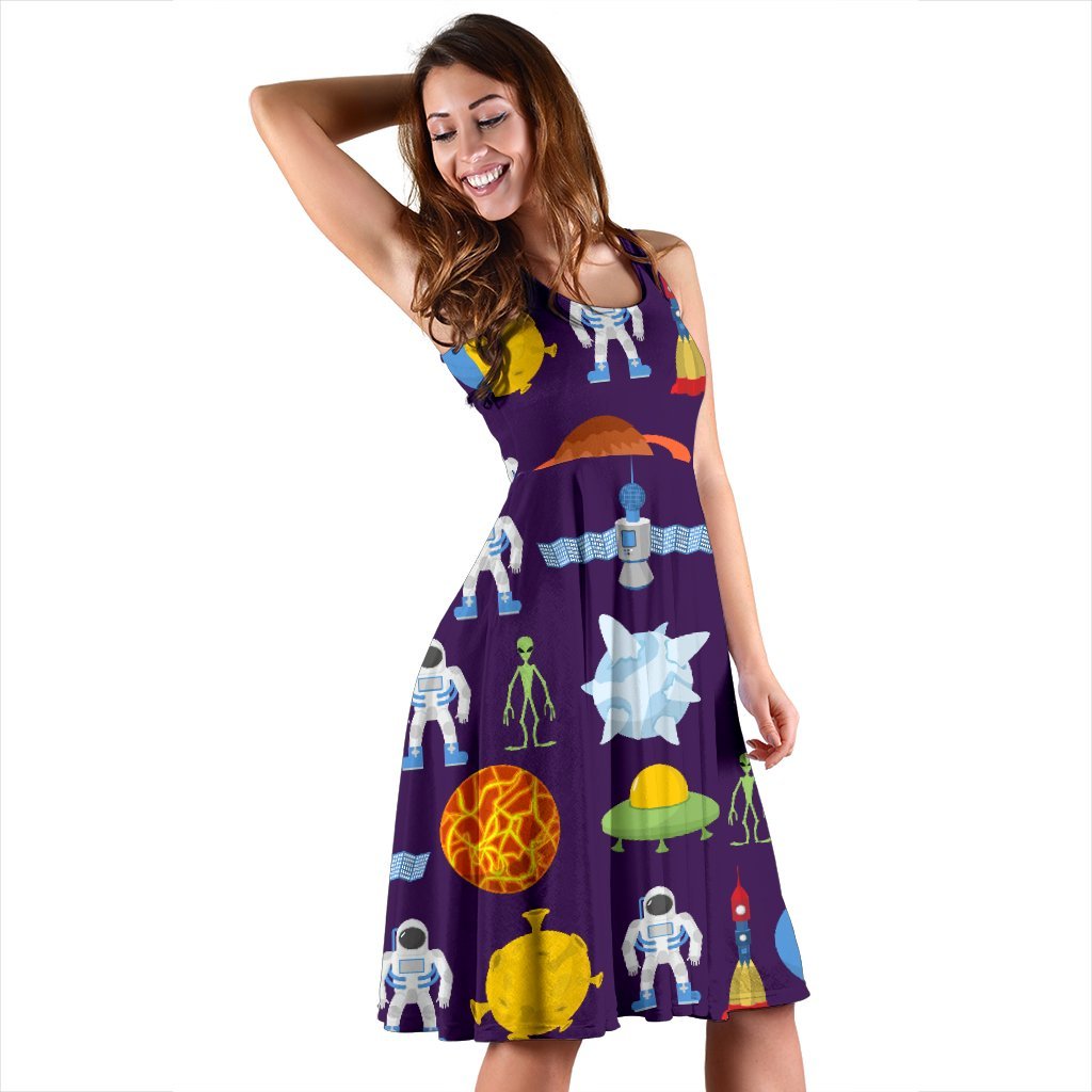 Alien Astronaut Planet Sleeveless Dress