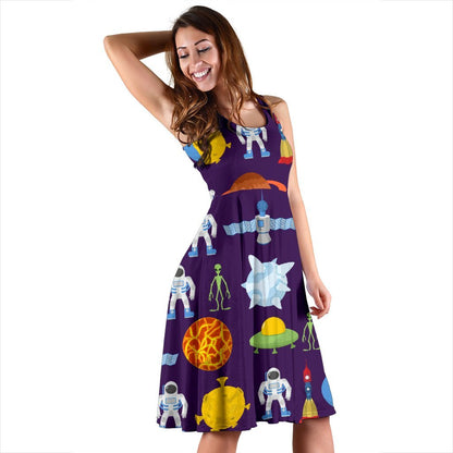Alien Astronaut Planet Sleeveless Dress