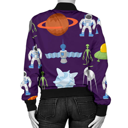 Alien Astronaut Planet Women Casual Bomber Jacket