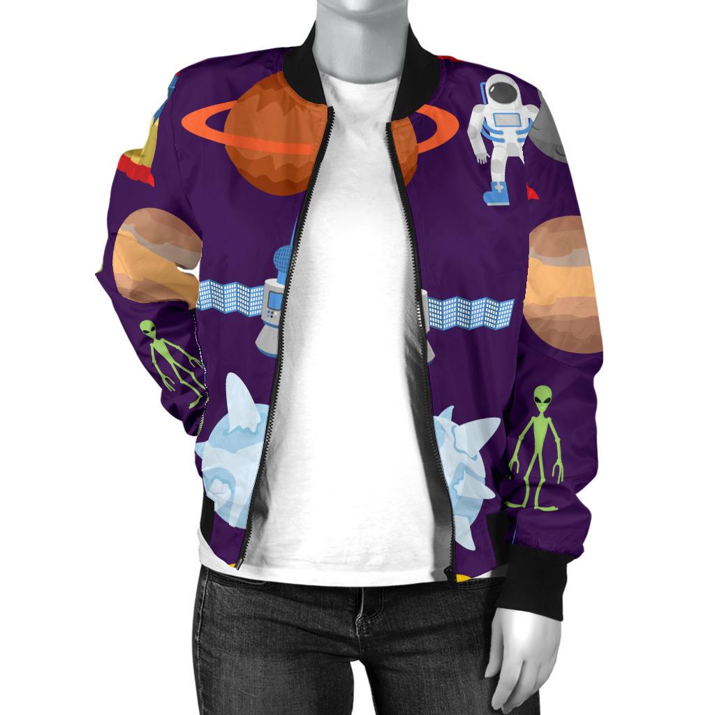 Alien Astronaut Planet Women Casual Bomber Jacket
