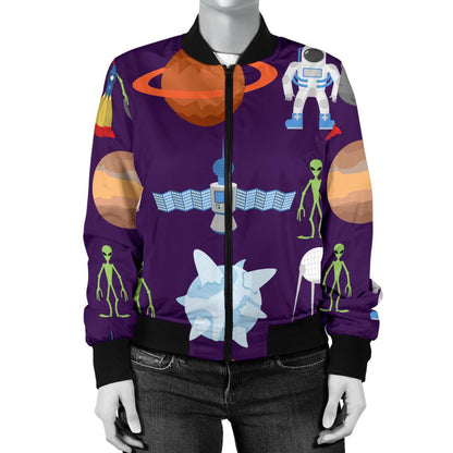 Alien Astronaut Planet Women Casual Bomber Jacket
