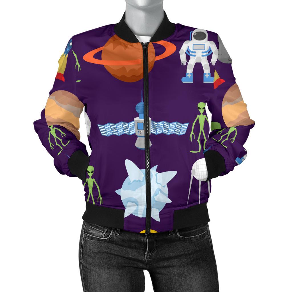 Alien Astronaut Planet Women Casual Bomber Jacket