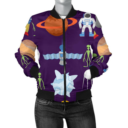 Alien Astronaut Planet Women Casual Bomber Jacket