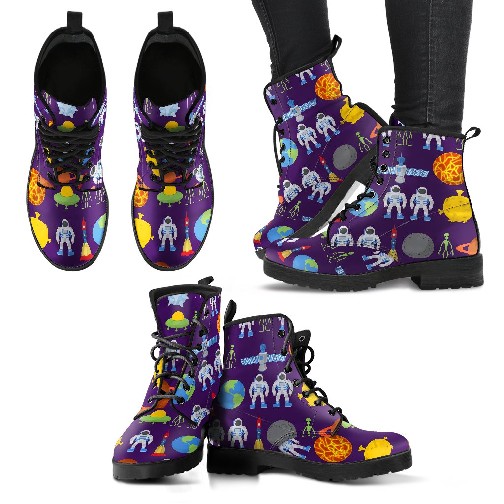 Alien Astronaut Planet Women Leather Boots-JTAMIGO.COM