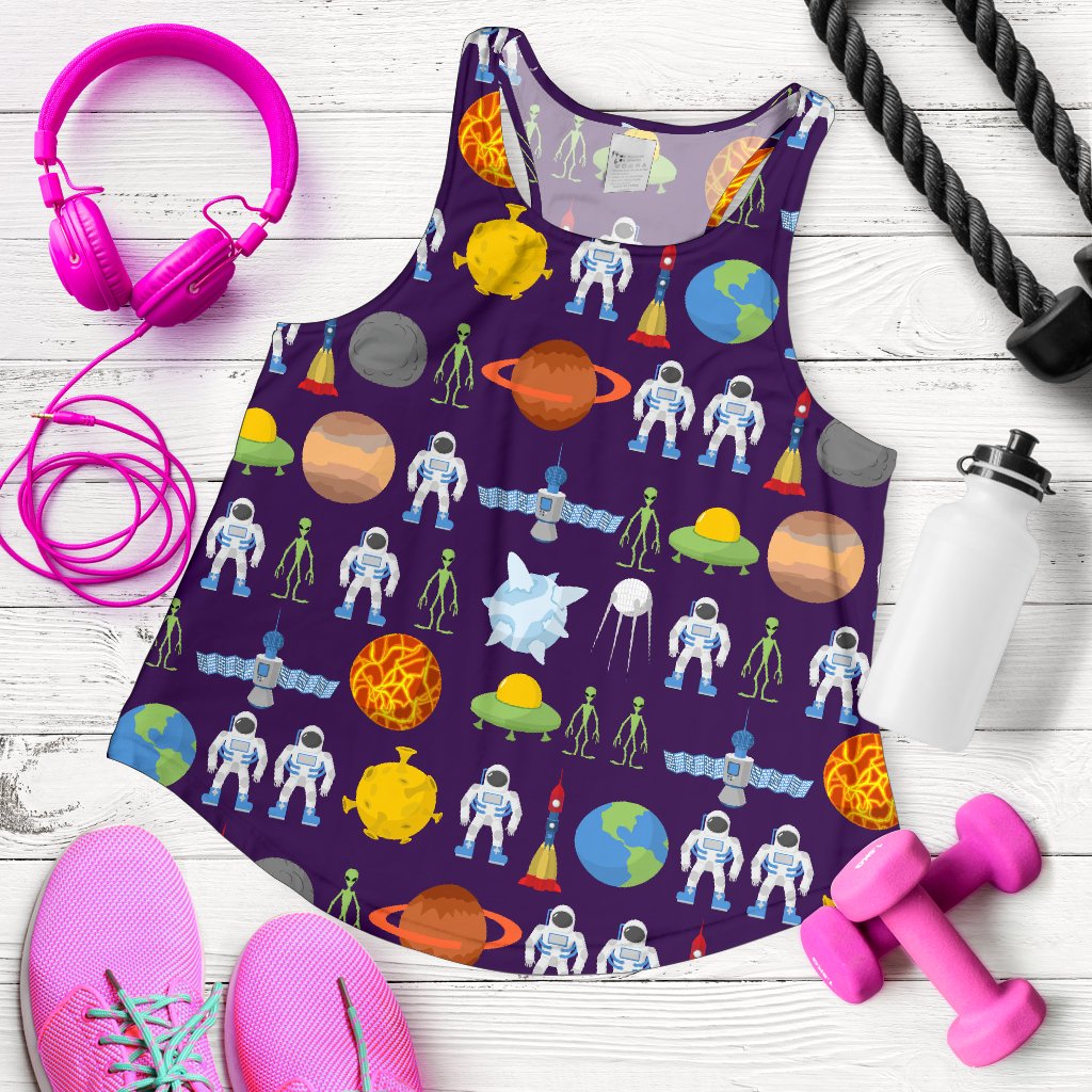 Alien Astronaut Planet Women Racerback Tank Top