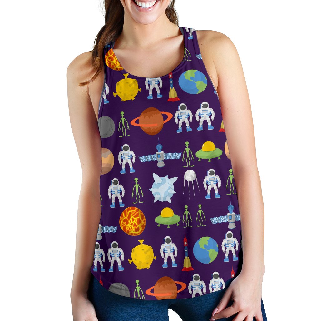 Alien Astronaut Planet Women Racerback Tank Top