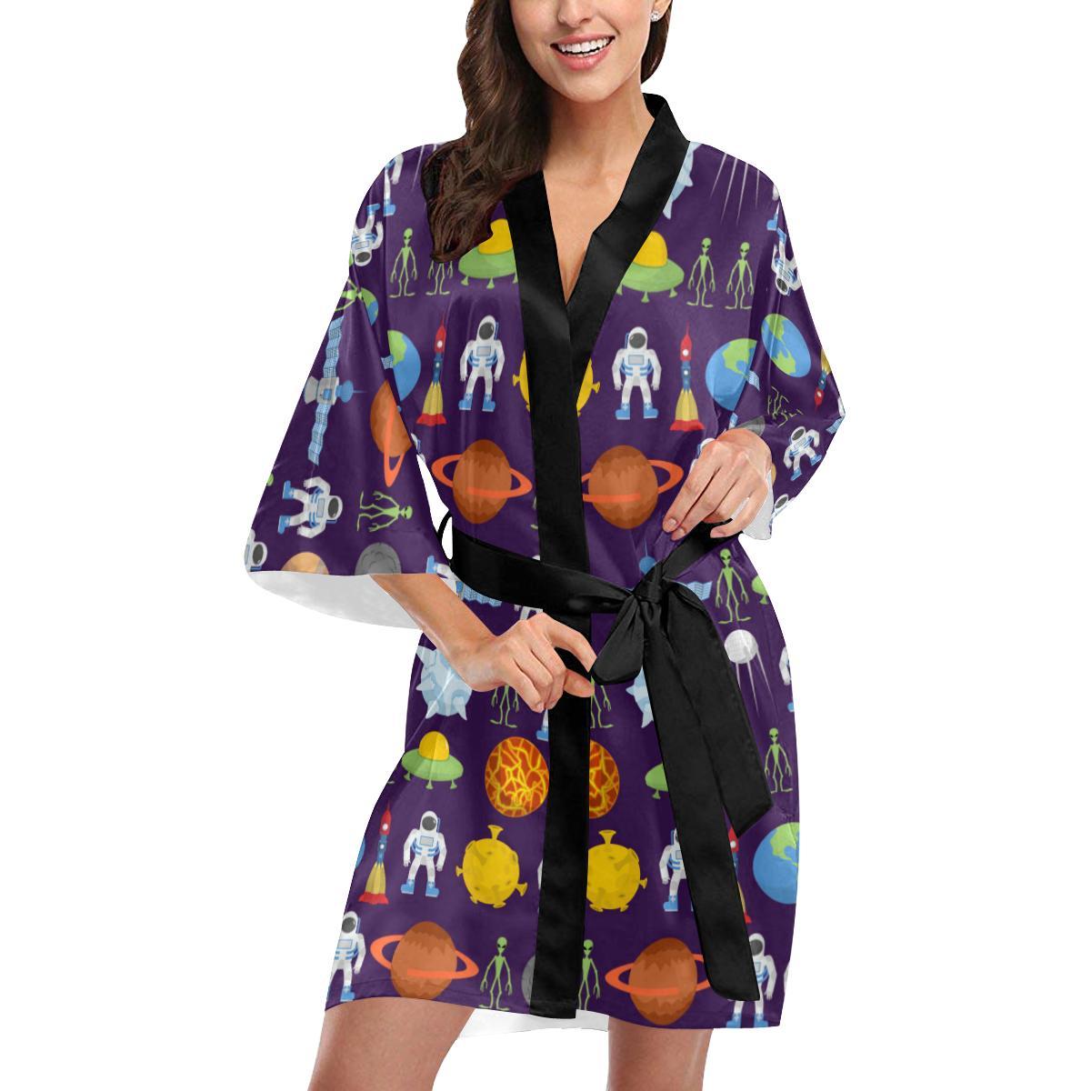 Alien Astronaut Planet Women Short Kimono Robe