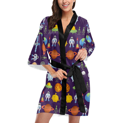 Alien Astronaut Planet Women Short Kimono Robe