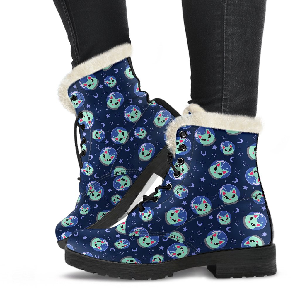 Alien Cat Faux Fur Leather Boots-JTAMIGO.COM