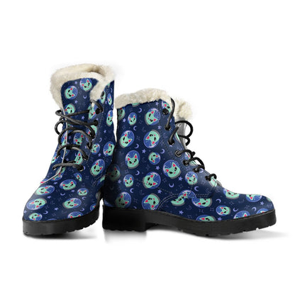 Alien Cat Faux Fur Leather Boots-JTAMIGO.COM