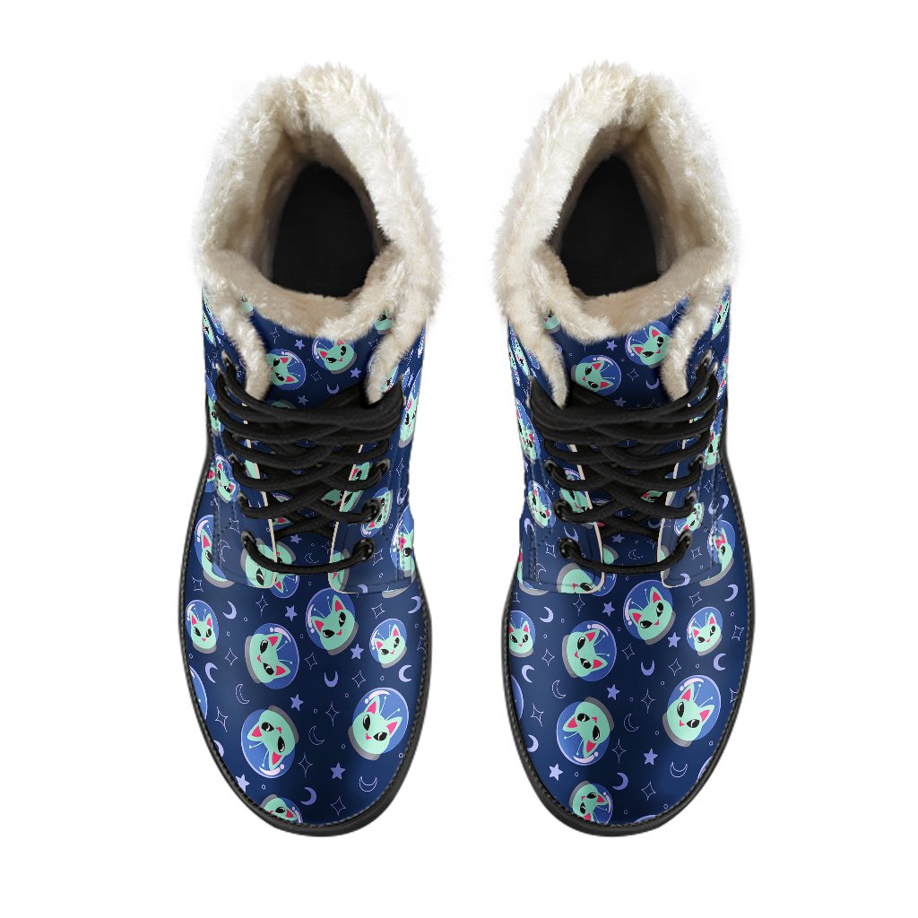 Alien Cat Faux Fur Leather Boots-JTAMIGO.COM