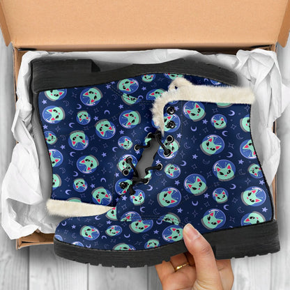 Alien Cat Faux Fur Leather Boots-JTAMIGO.COM
