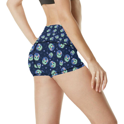 Alien Cat High Waisted Spandex Shorts-JTAMIGO.COM