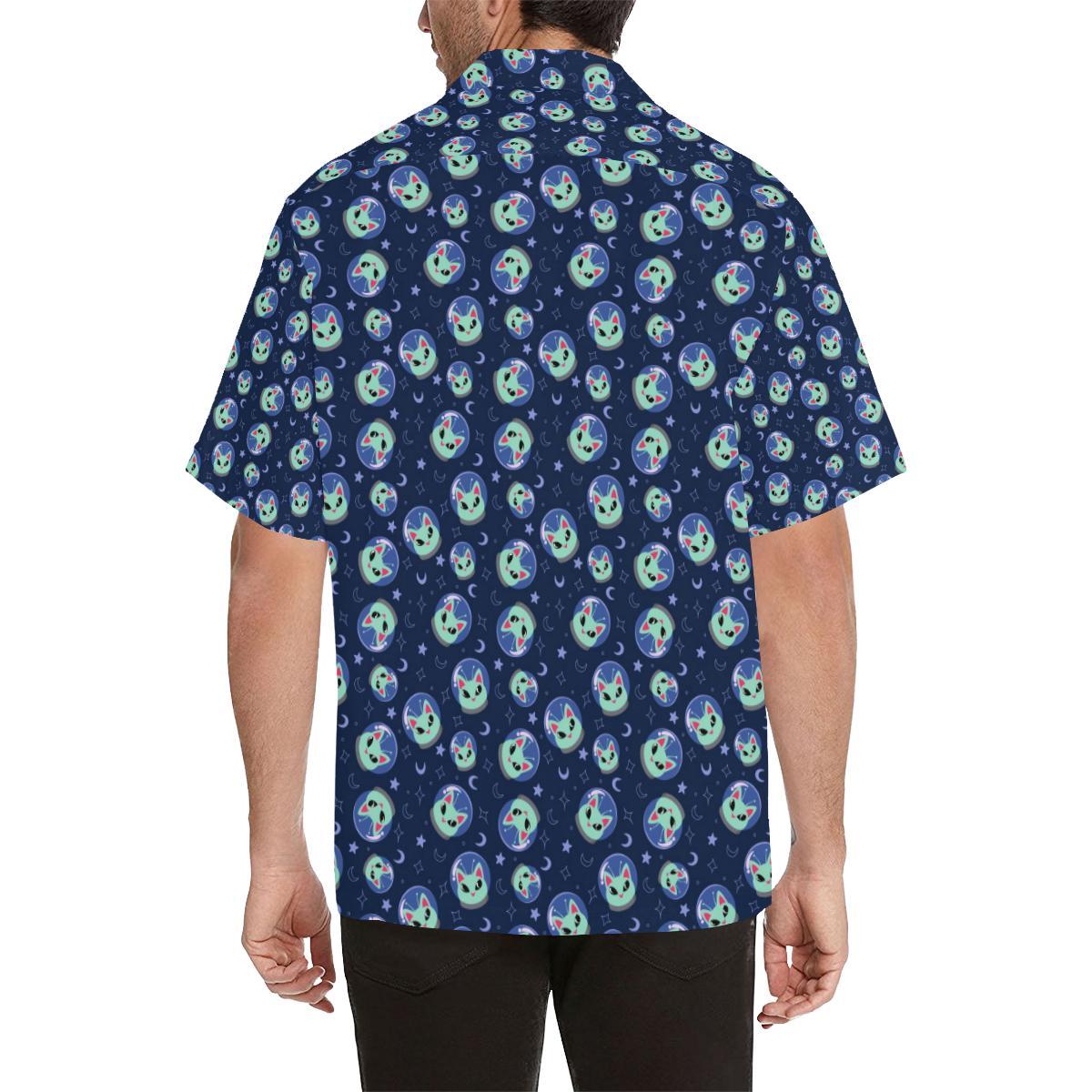 Alien Cat Men Aloha Hawaiian Shirt