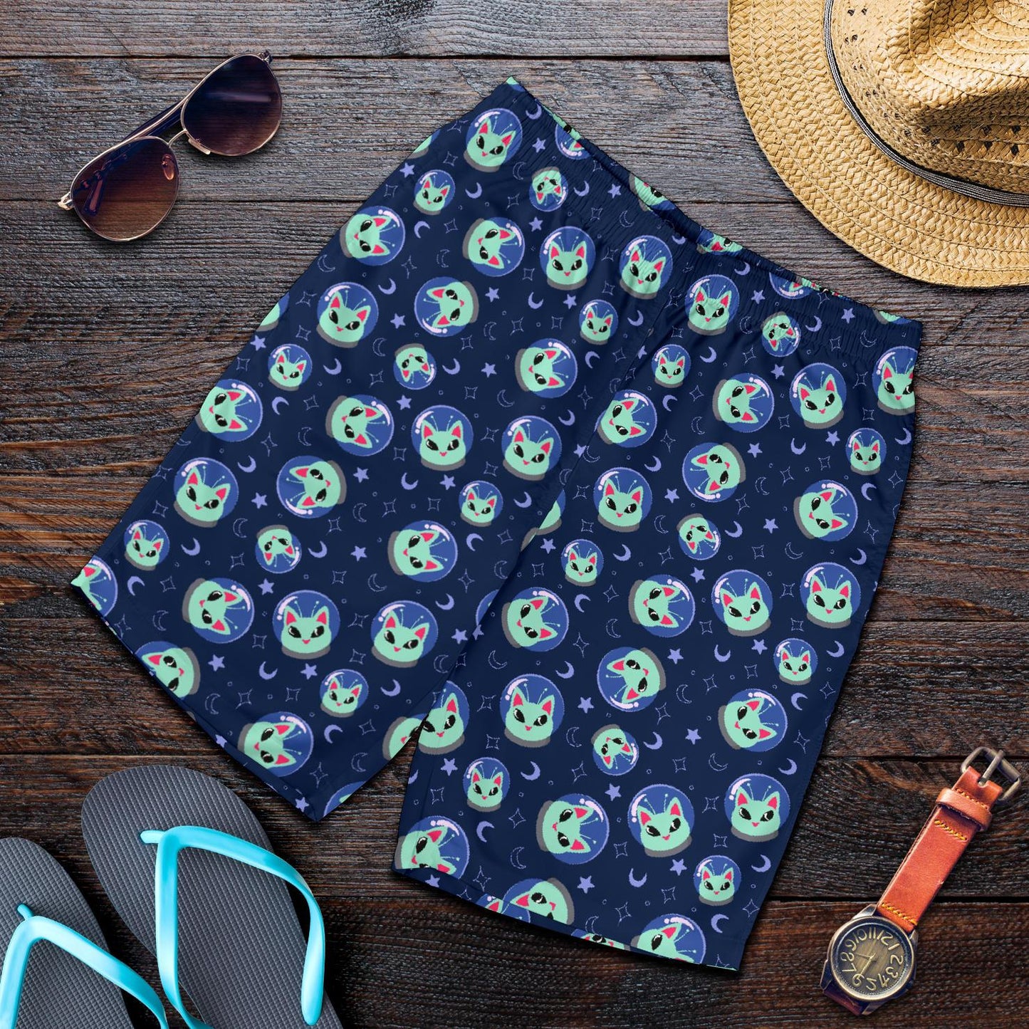 Alien Cat Mens Shorts-JTAMIGO.COM