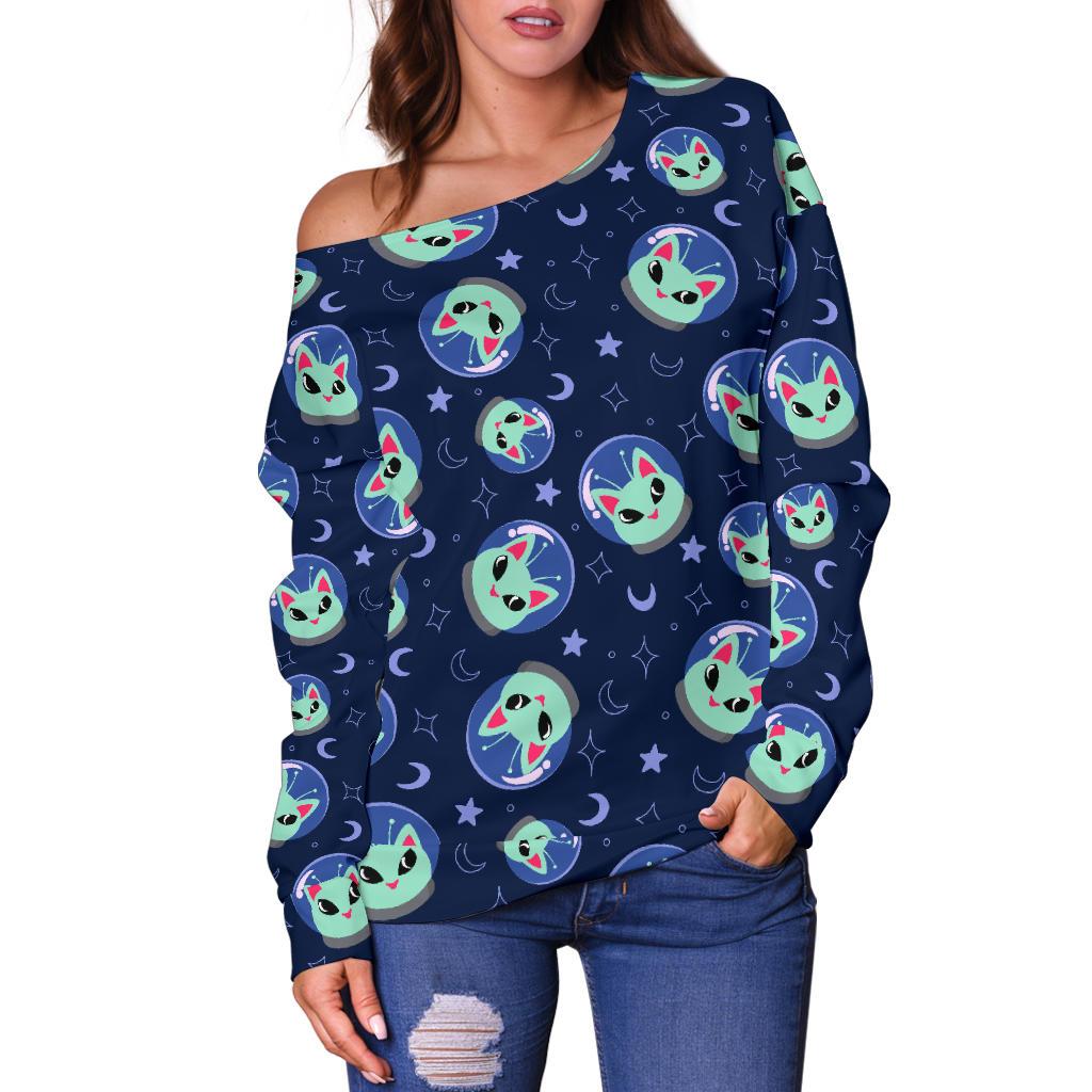 Alien Cat Off Shoulder Sweatshirt