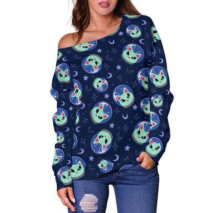 Alien Cat Off Shoulder Sweatshirt