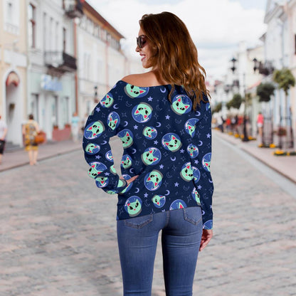 Alien Cat Off Shoulder Sweatshirt
