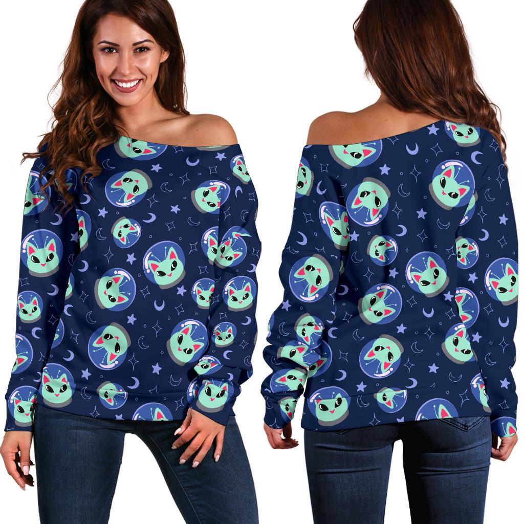 Alien Cat Off Shoulder Sweatshirt