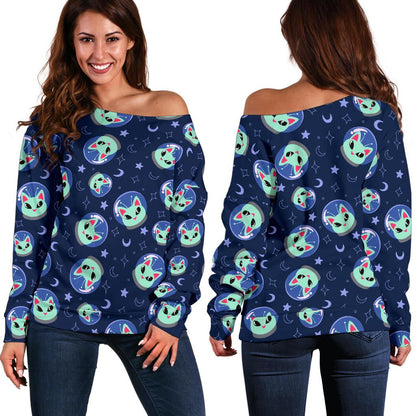Alien Cat Off Shoulder Sweatshirt
