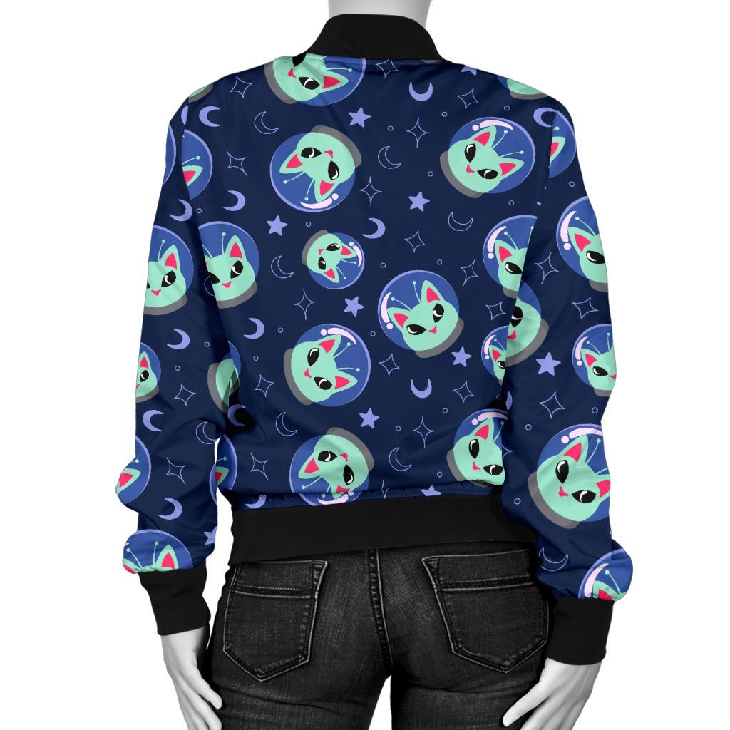 Alien Cat Women Casual Bomber Jacket