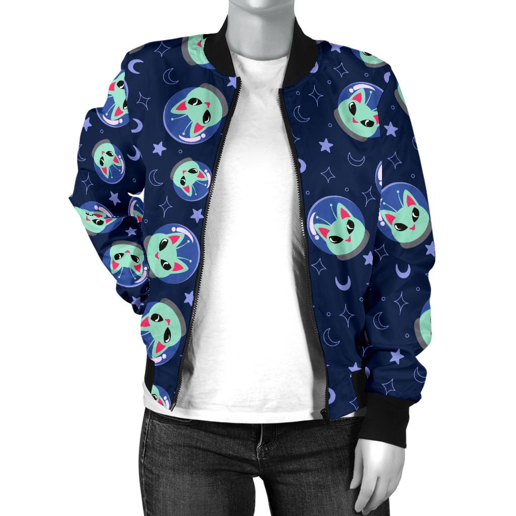 Alien Cat Women Casual Bomber Jacket