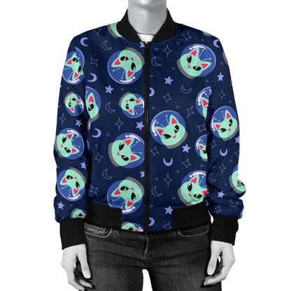 Alien Cat Women Casual Bomber Jacket