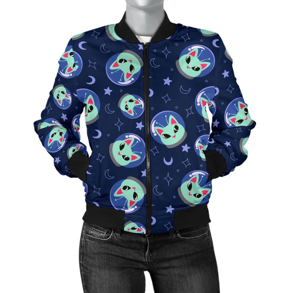 Alien Cat Women Casual Bomber Jacket