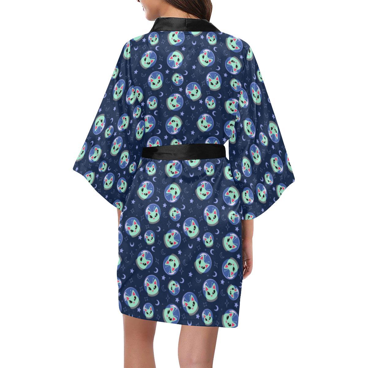 Alien Cat Women Short Kimono Robe