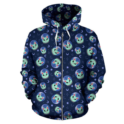 Alien Cat Zip Up Hoodie