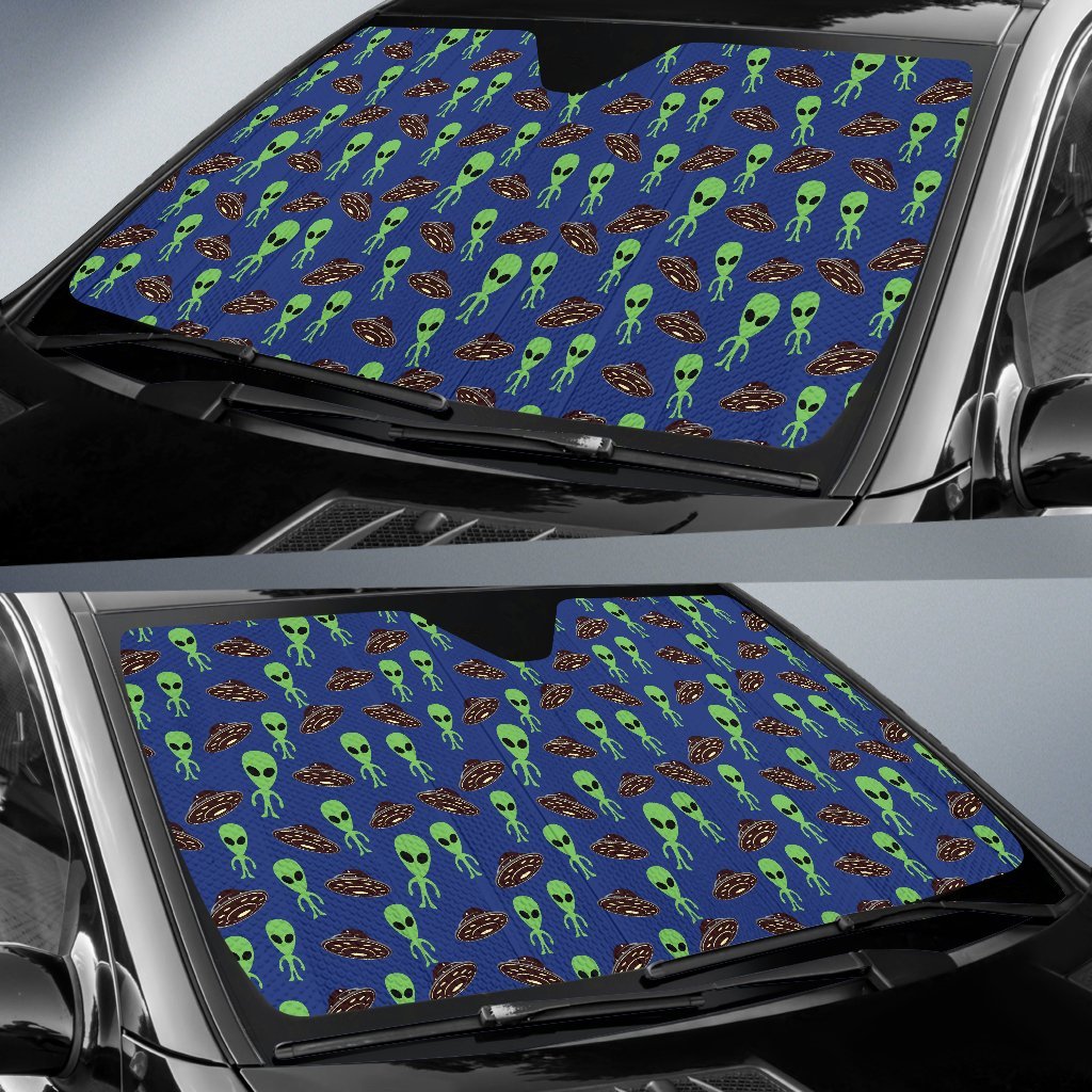 Alien Green UFO Pattern Car Sun Shade For Windshield