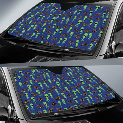 Alien Green UFO Pattern Car Sun Shade For Windshield