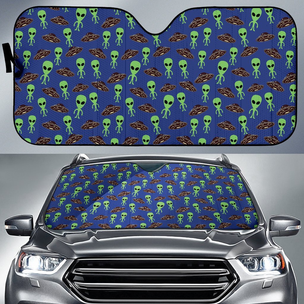 Alien Green UFO Pattern Car Sun Shade For Windshield